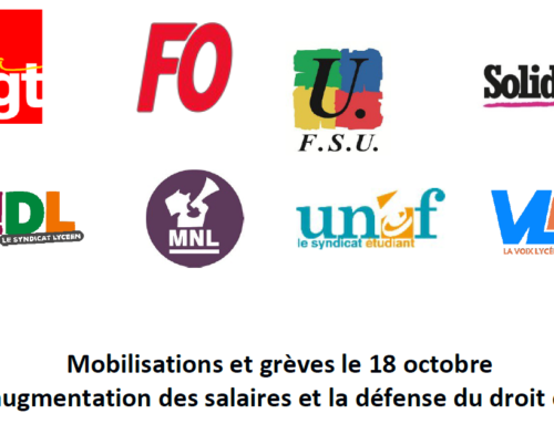 En grève le 18 octobre pour l’augmentation des salaires et la défense du droit de grève!